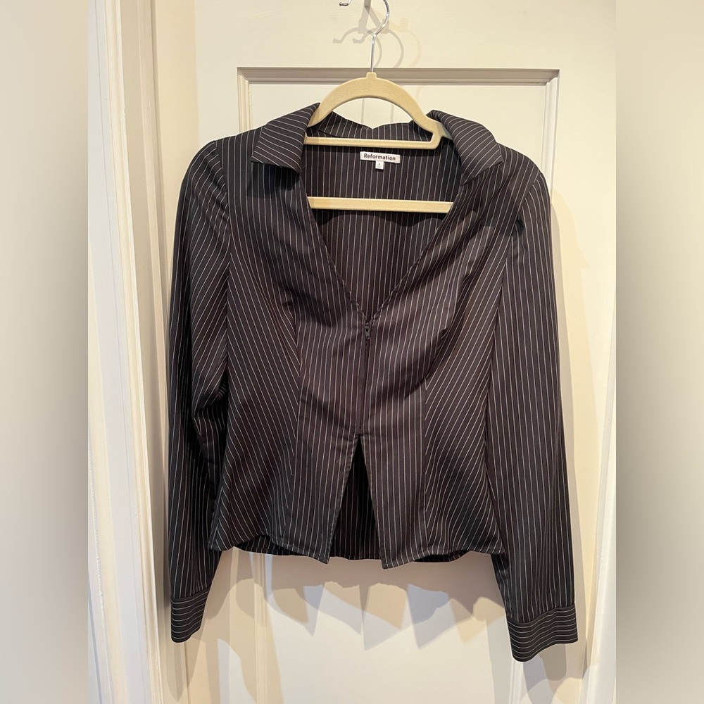 Reformation Black Pinstripe Bala Top